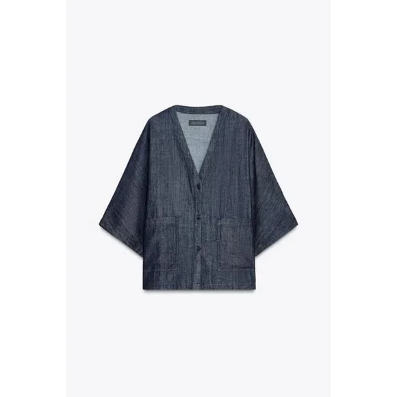 ZARA WOMAN COLLECTION RELAXED DENIM SHIRT - Picture 7 of 9